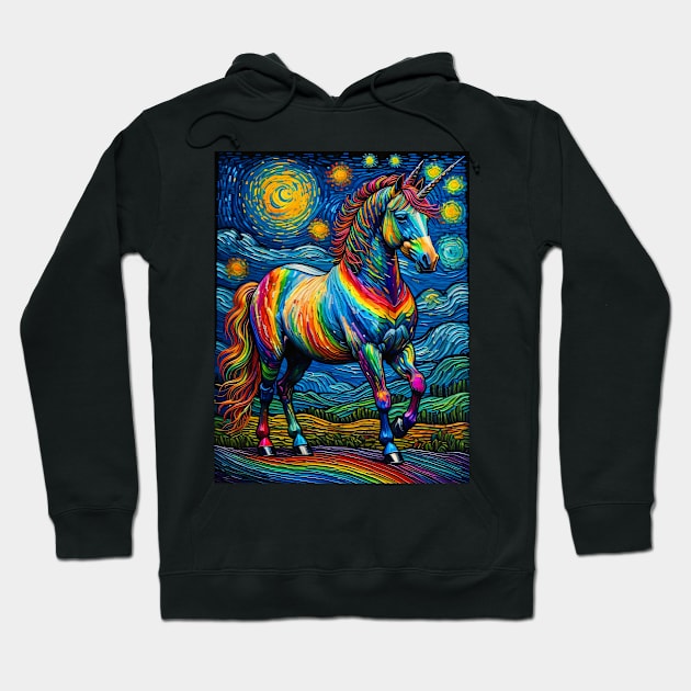 Unicorn in starry night Hoodie by FUN GOGH